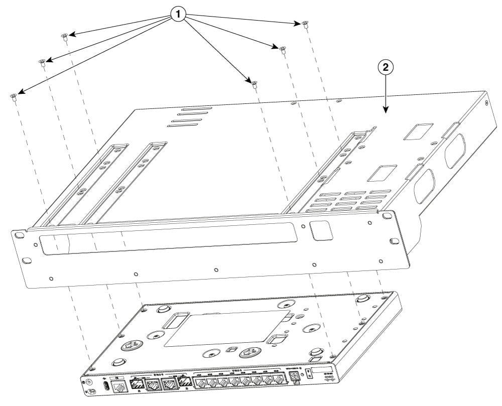 Black metal 19in fixed rack mount kit with multiple brackets and ventilation slots for cisco c8140-g2 appliance back side