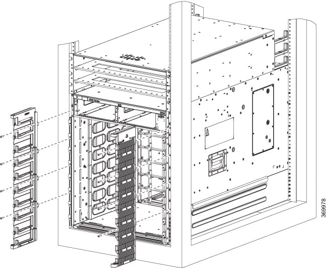 Cisco 8808-CBLMGMT | 8808 chassis accessory | cable management kit | strain relief + bend radius control | front cable-facing install | improves airflow | includes guides + brackets