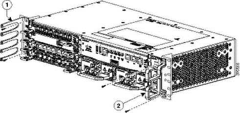 Back side of a black cisco asr 902 cable management bracket with multiple expansion slots and ventilation grilles