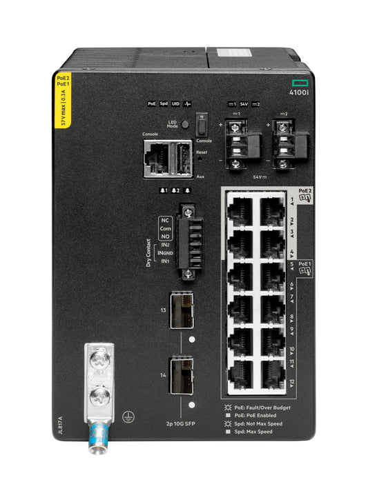 Aruba JL817A | 12x 1GbE | PoE: 8x Class4 (802.3at), 4x Class6 (802.3bt Type 3) | Uplinks: 2x 10GbE SFP+ | AOS-CX included | DIN-rail