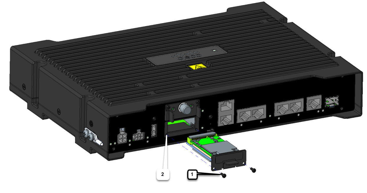 Cisco IRM-SSD-BLANK black server rack with green accents and ports