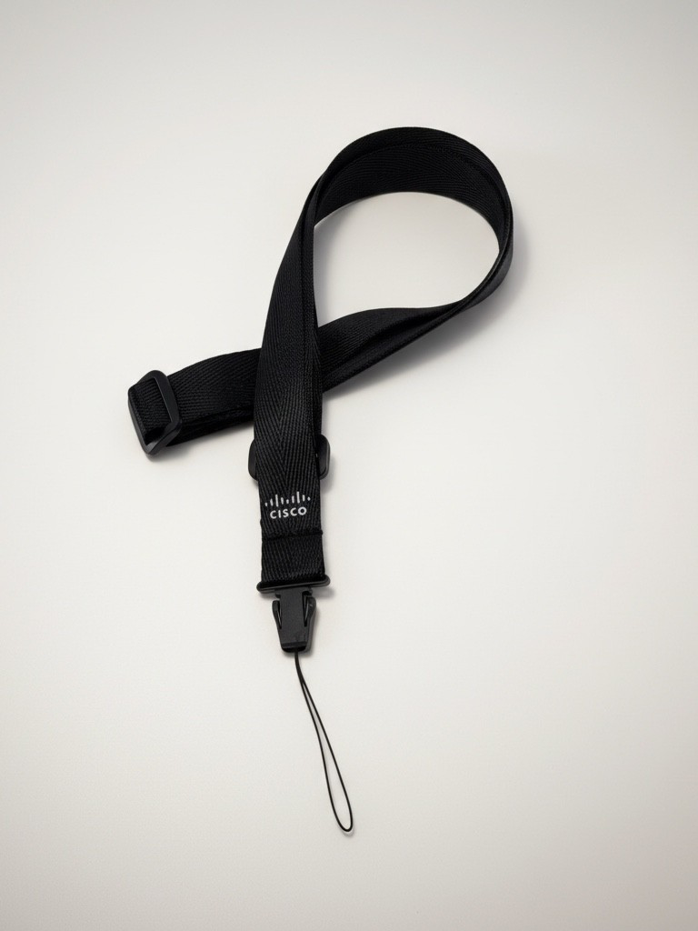 Black cisco lanyard with textured fabric strap and plastic buckle for wireless phone swivel clips 10-pack