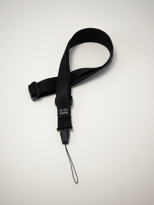 Black cisco lanyard with textured fabric strap and plastic buckle for wireless phone swivel clips 10-pack