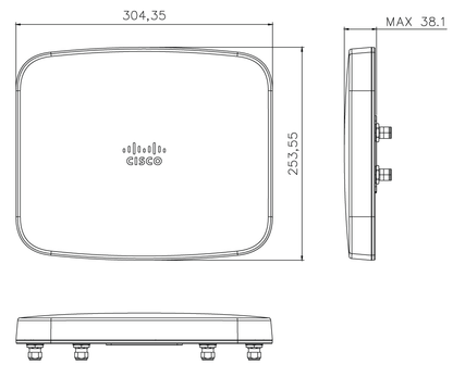 Cisco meraki cw-ant-t-d4-n outdoor wireless access point with rounded rectangular metallic design and tri-band antenna