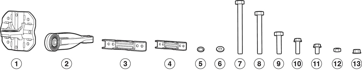 Technical drawing of meraki cw-mnt-art4 articulating mount kit fasteners including bolts and nuts for access points and antennas