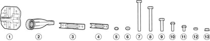 Technical drawing of meraki cw-mnt-art4 articulating mount kit fasteners including bolts and nuts for access points and antennas