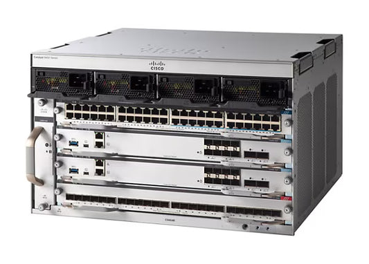 Cisco C9404R | 4-slot modular chassis, ports: line-card dependent, PoE: PoE+/UPOE-capable, uplinks: module-dependent, license: none