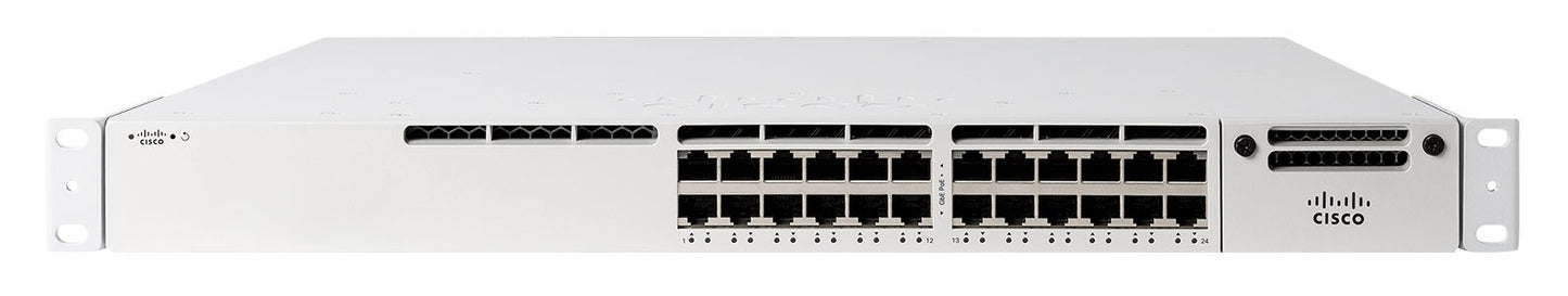 Meraki MS390-24UX-HW | 24x mGig 1/2.5/5/10G, UPoE 60W (802.3bt Type 3), modular uplinks 4x10G/4x25G or 2x40G, Enterprise cloud license required