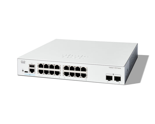 Cisco C1200-16T-2G | 16x 1G | Non‑PoE | 2x 1G SFP uplinks | Smart‑managed (no license)
