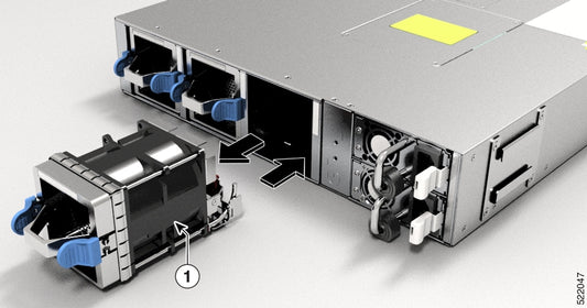 Cisco FAN-2RU-PE-V2 2RU fan module with black silver rack and blue fiber optics