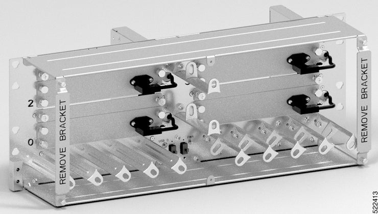 Cisco NCS1K-BRK-SA optical breakout shelf with aluminum rack, black handles, numbered cable slots