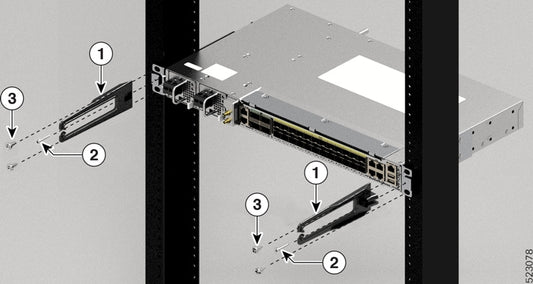 Silver cable management bracket with black plastic housing and metallic mounts for Cisco 8010 series routers