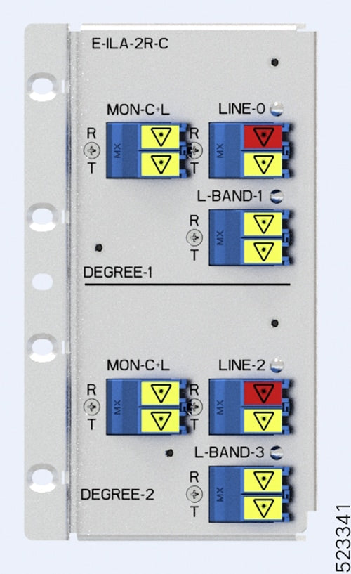 Cisco NCS1K-E-ILA-2R-C C-band ILA module with blue yellow connectors red indicator