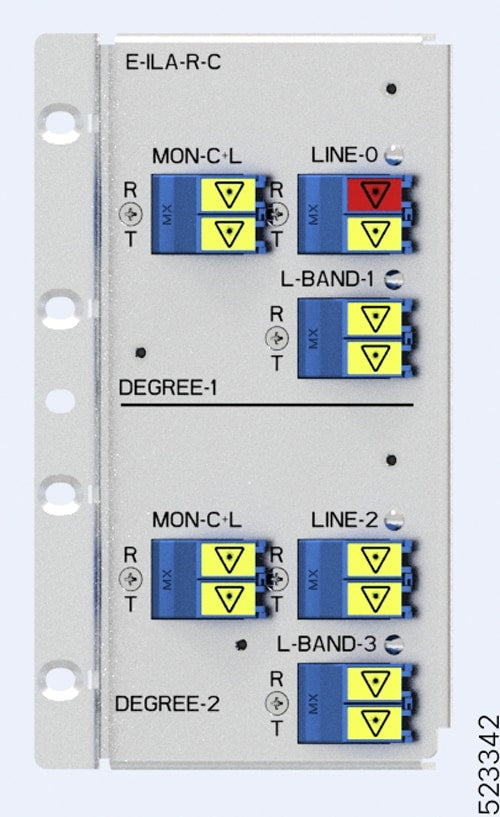 Cisco NCS1K-E-ILA-R-C C-band ILA with blue/yellow connectors and red line-o input