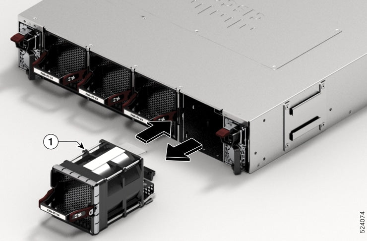 Cisco FAN-2RU-PI-V2 2RU chassis fan with red accents, hot-swappable