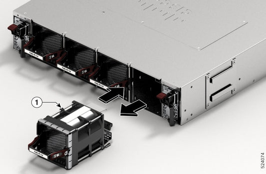 Cisco FAN-2RU-PI-V2 2RU chassis fan with red accents, hot-swappable