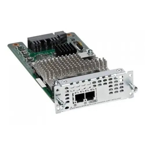Cisco NIM-2BRI-S/T module with silver router, green PCB, black connectors