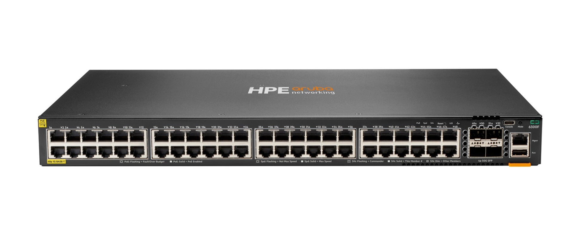 Aruba JL665A switch with 48 PoE ports and 4 SFP56 uplinks