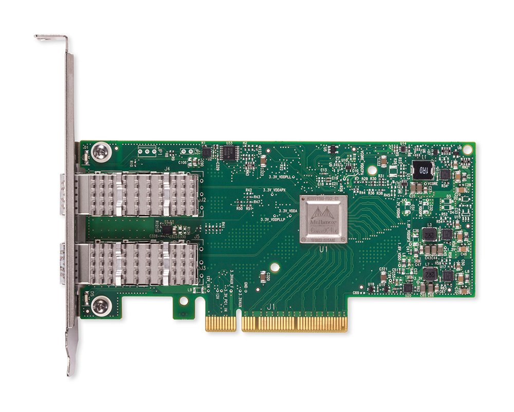 Green Dell circuit board with silver connectors and central chip for NVIDIA MTM010642 PCIe bracket