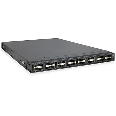HPE JG726A L3 switch with 32x40G QSFP+ ports and black server rack