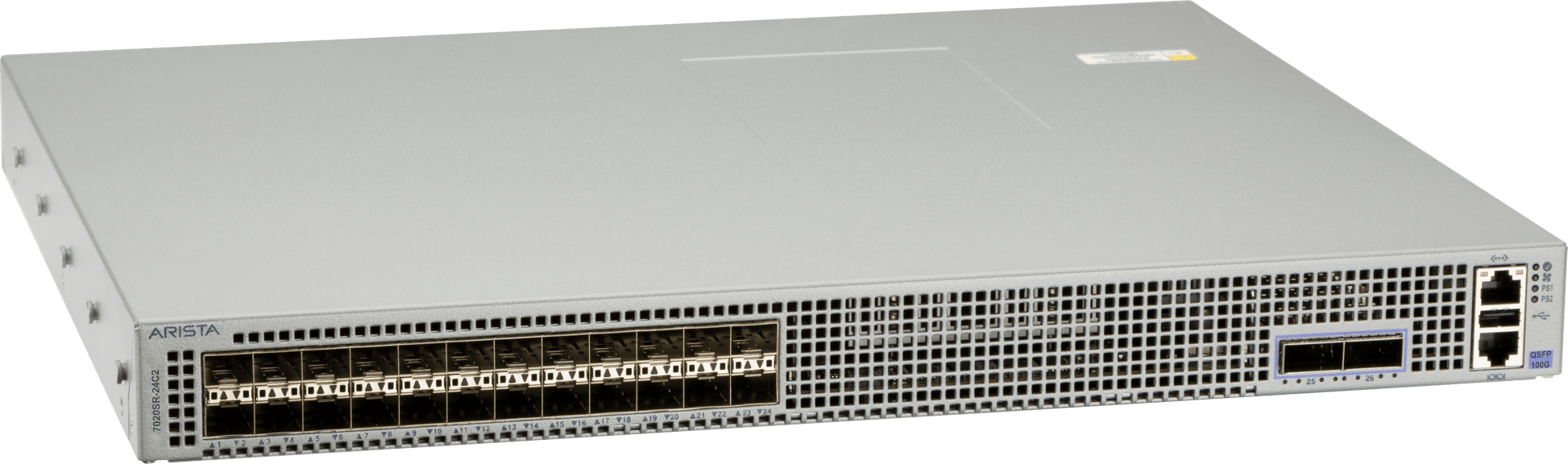 Arista DCS-7020SR-24C2 white switch with 24 SFP+ 10G and 2 QSFP28 100G ports