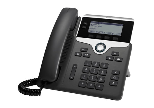 Cisco CP-7821-K9 | 2-line IP deskphone, 2x 10/100 LAN (1x uplink, 1x PC), PoE Class 1, 3.5in grayscale display, enterprise firmware