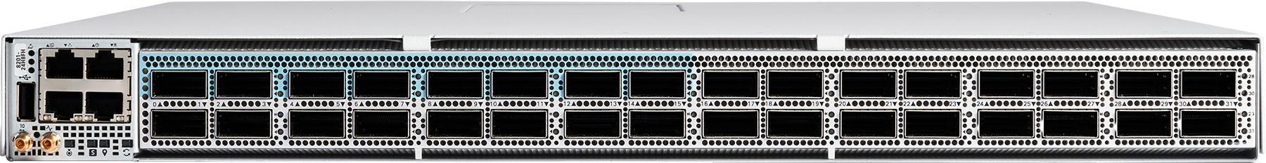 Cisco 8201-24H8FH router with Catalyst 9300 switch black faceplate