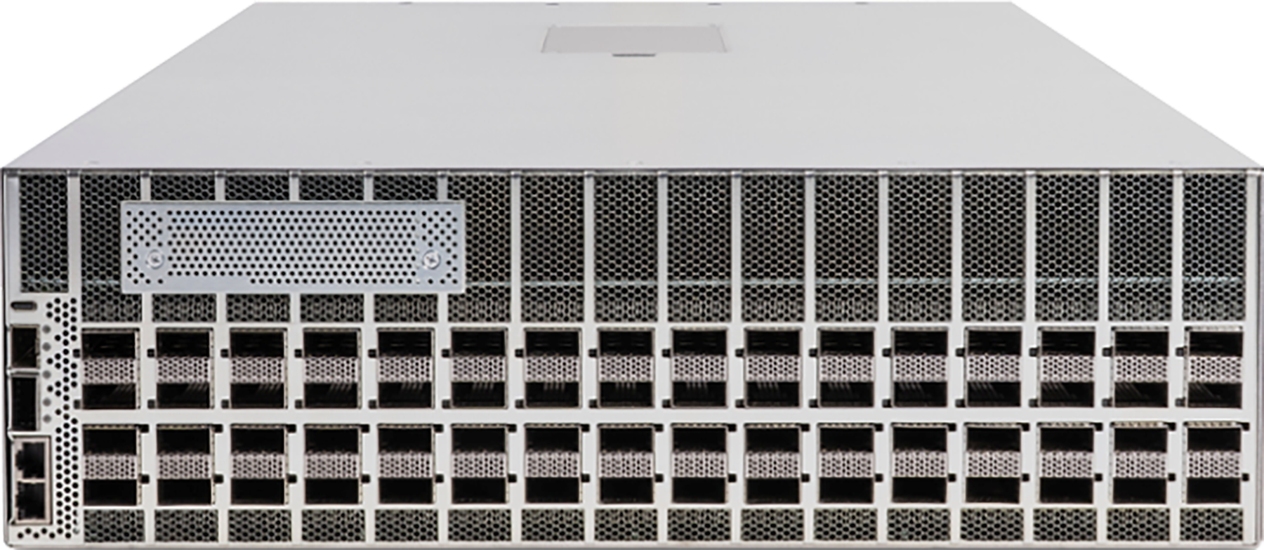 Cisco 8223-64EF-AC-MT silver server rack with 64x800G OSFP drive bays