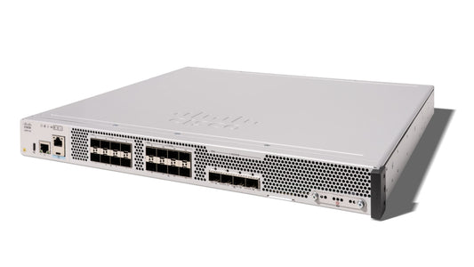 Meraki c8455-g2-mx secure wan edge platform with sleek white metal cisco catalyst 9500 series switch and multiple ethernet ports