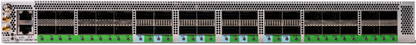 Black and green back side of cisco 8711-28h8f-m 8700 router with 28x 100g qsfp28 and 8x 400g qsfp56-dd ports and lights