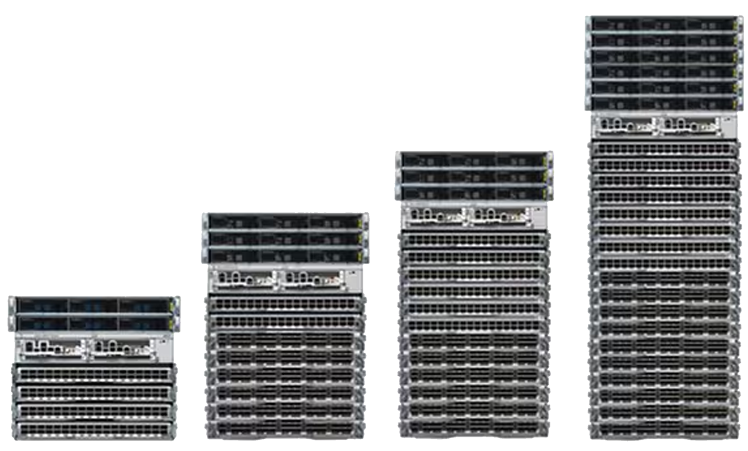 Cisco 8808 8-slot modular router chassis with silver rack and black panels