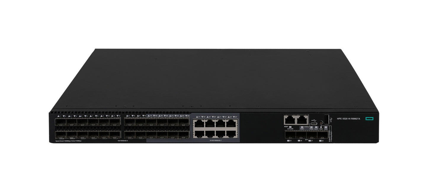 HPE R8M27A Cisco 2960X switch with black housing and silver ports