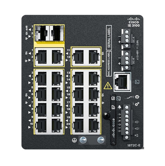 Cisco IE-3100-18T2C-CC-E | 18x 1G RJ45 | 2x 1G combo uplinks | no PoE | Network Essentials | conformal coating