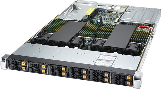 Supermicro as-1124us-tnrp dual amd epyc 7002 7003 1u rack server silver black with green ram and orange drive bays
