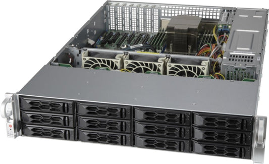 Supermicro as-2014s-tr 2u single-socket silver rackmount server with black front panel drive bays and internal fans