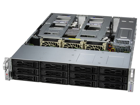 Silver and black 2u rack mount server with multiple drive bays and cooling fans supermicro as 2015cs tnr h13 clouddc