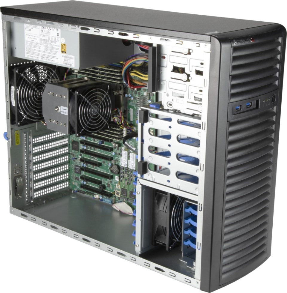 Black supermicro as-3014ts-i mid-tower workstation with visible internal components amd epyc 7002 7003 chipset
