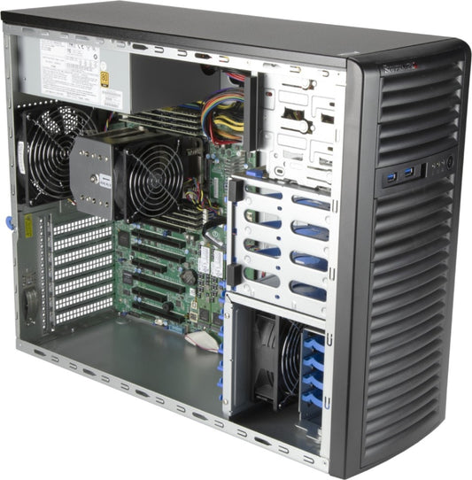 Black supermicro as-3014ts-i mid-tower workstation with visible internal components amd epyc 7002 7003 chipset