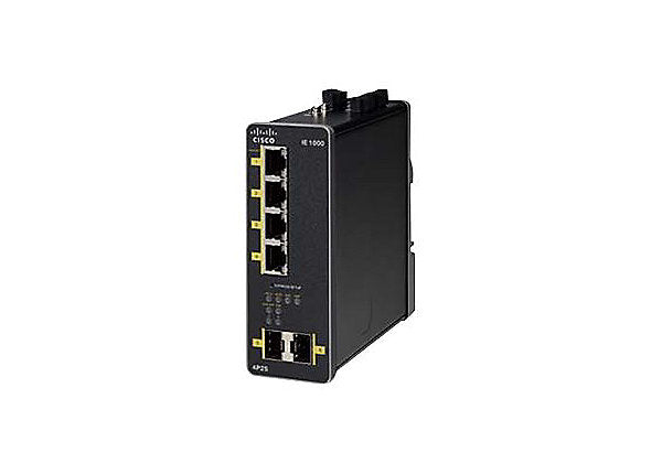 Cisco IE-1000-4P2S-LM | 4x 10/100 PoE+ access | 2x 1G SFP uplinks | L2 managed (GUI) | PoE+: 802.3at | DIN-rail