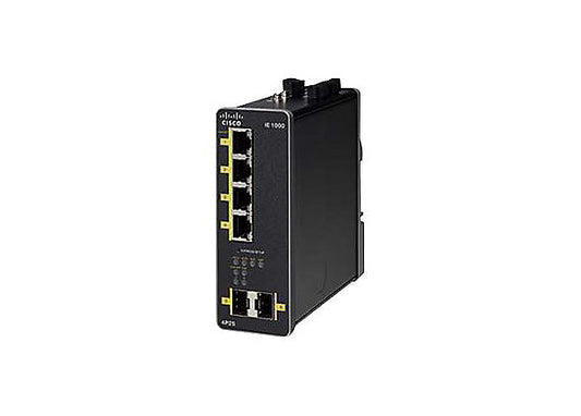 Cisco IE-1000-4P2S-LM | 4x 10/100 PoE+ access | 2x 1G SFP uplinks | L2 managed (GUI) | PoE+: 802.3at | DIN-rail