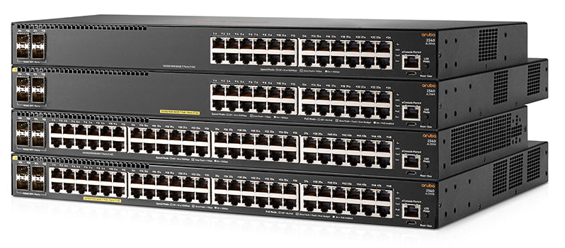 Aruba JL357A | 48x 1G PoE+ (Class 4, 370W) | 4x 10G SFP+ uplinks | L2+/Static L3 | Licensing: perpetual