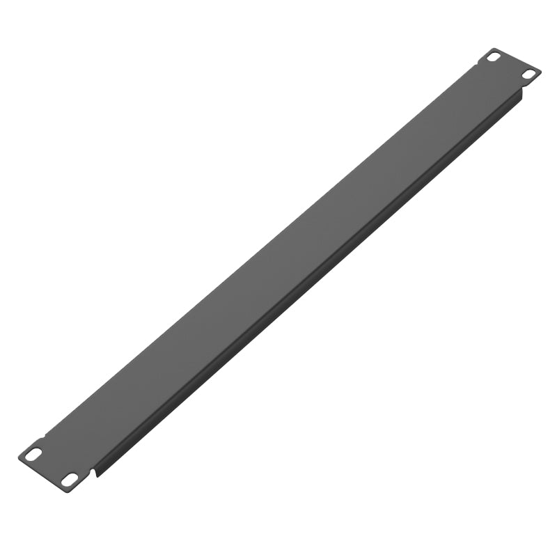 Matte black steel 1RU 19-inch rack blanking panel with extension bar and dual brackets