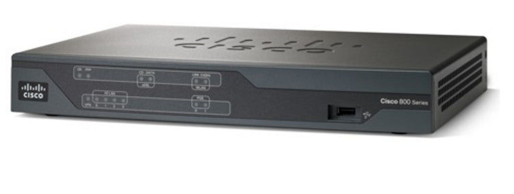Cisco C887VA-V-K9 router in black with silver ports and buttons