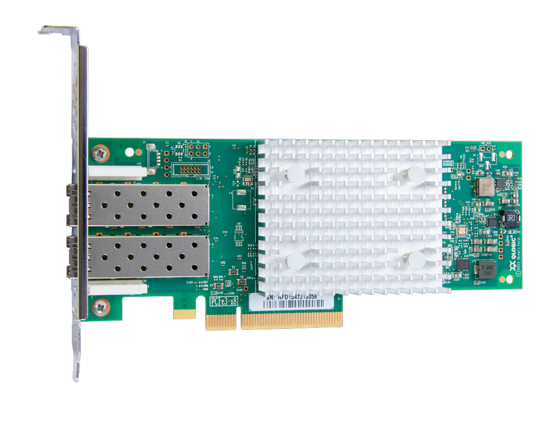 Cisco UCSC-PCIE-QD16GF dual 16G Fibre Channel HBA with green and white card