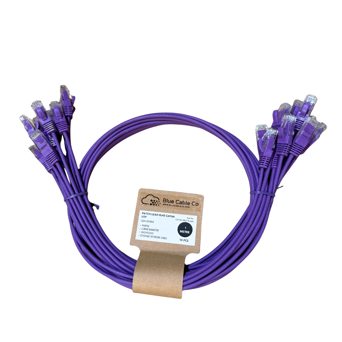 Purple Cat5e RJ45 Cable from Blue Cable Co, 0.25M-5M LSZH UTP