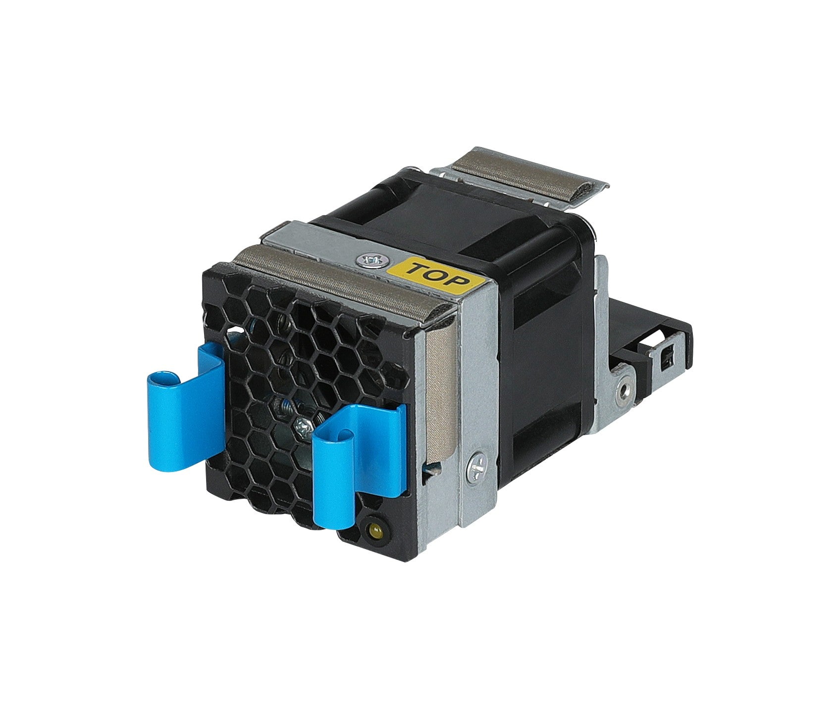 HPE JL838A fan module with black yellow plastic and blue accents