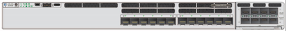White cisco c9300x-12y-a catalyst 9300x 12-port 25g sfp28 network switch back with multiple ports and indicator lights