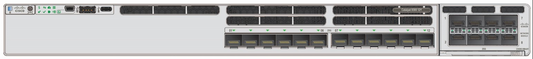 White cisco c9300x-12y-a catalyst 9300x 12-port 25g sfp28 network switch back with multiple ports and indicator lights