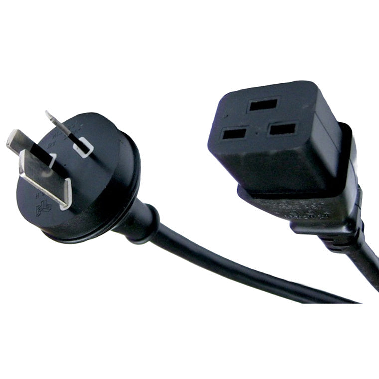 16A Australian 3-pin to IEC C19 black power cable, 1.8m