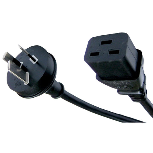 16A Australian 3-pin to IEC C19 black power cable, 1.8m